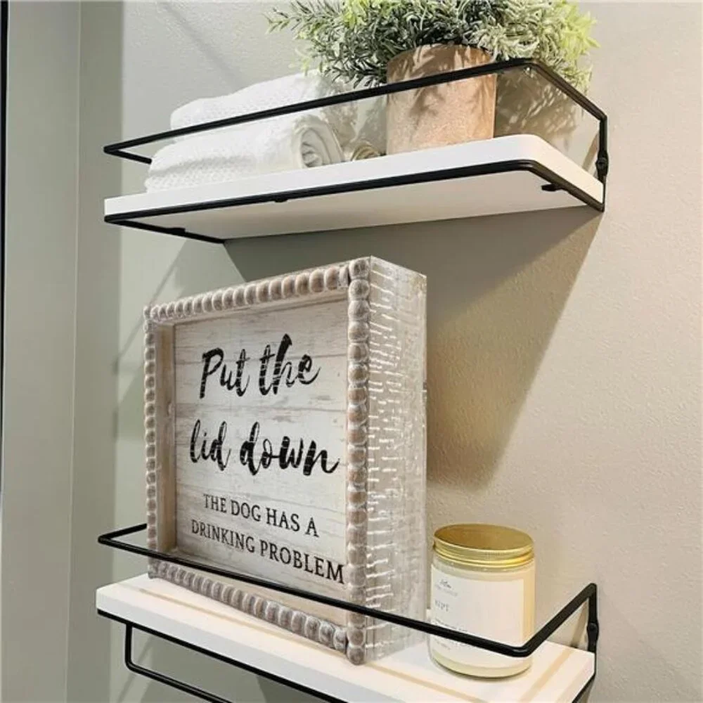 Boho Farmhouse Wooden Framed Bathroom Decor Signs, Funny Restroom Decorative
